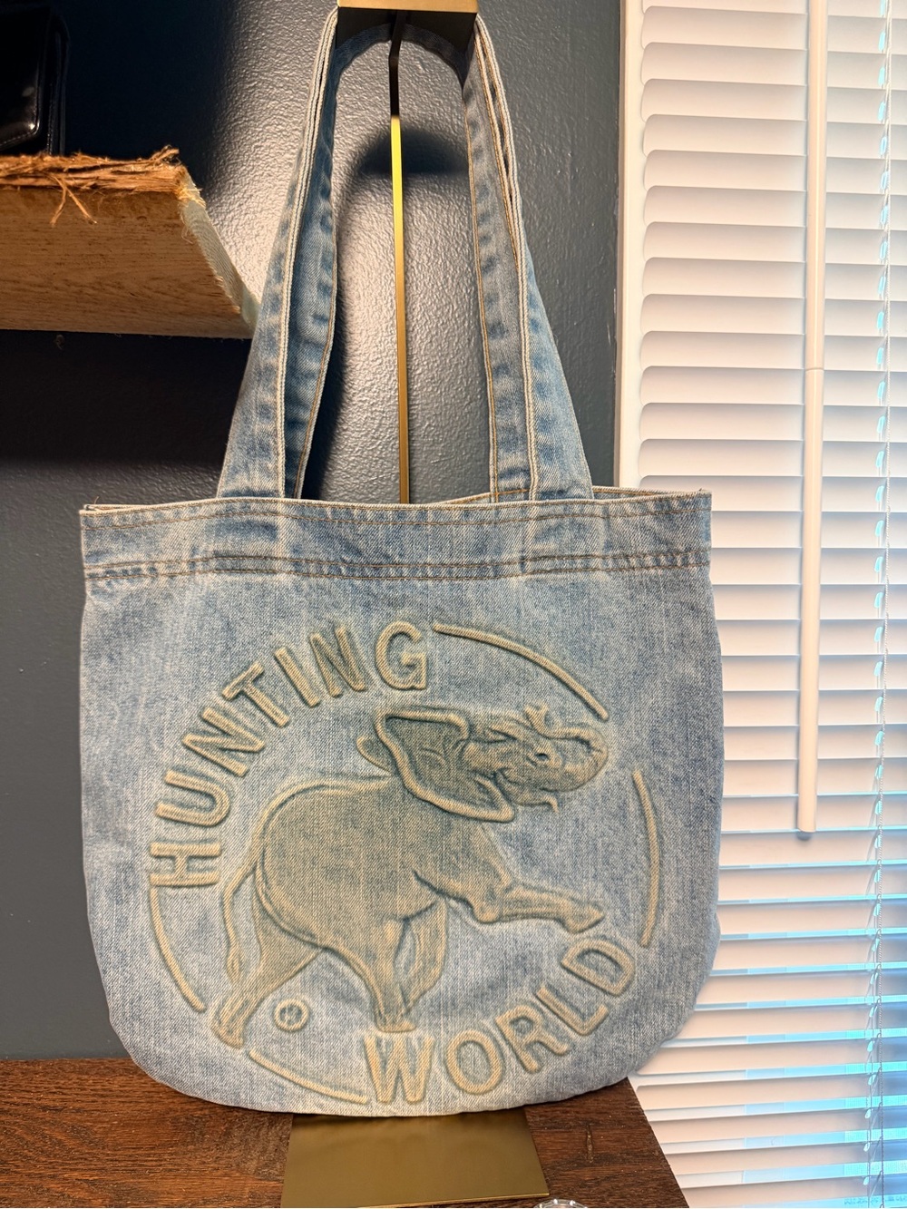 Hunting World Embroidered Denim Tote - Light Blue